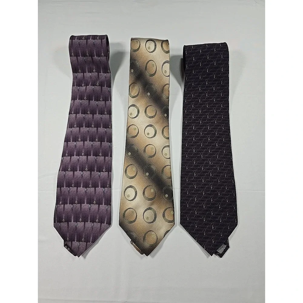 Tie Lot Of 3‎ Cezani Stripe Geometric 100% Silk Men's Purple Tan Black